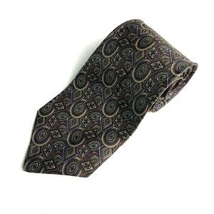 VTG Woodward’s Classic 100%Silk Tie Abstract Geometric Oval Diamond Green Purple
